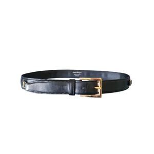 Salvatore Ferragamo Vintage Black Leather Vara Bow Waist Belt Gold Hardware 75